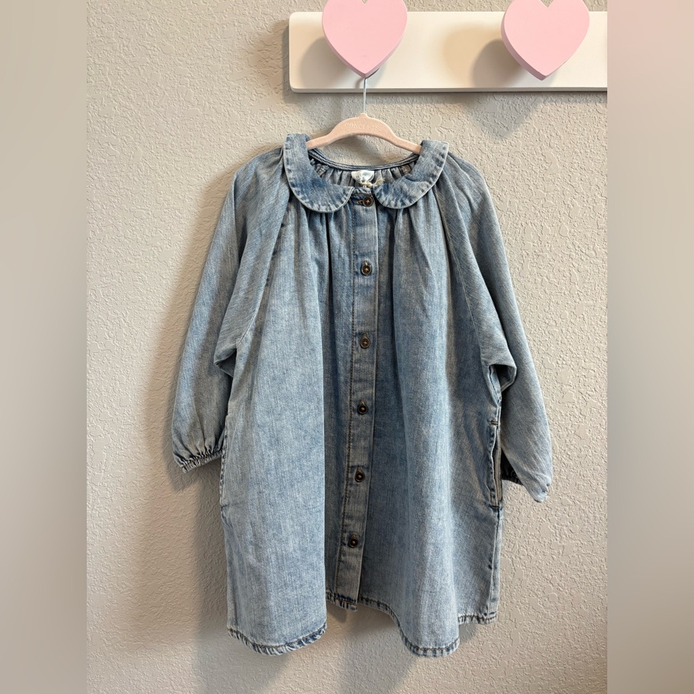 NEXT Kids' Long Sleeve Denim Shirtdress in Blue - Picture 2 of 3
